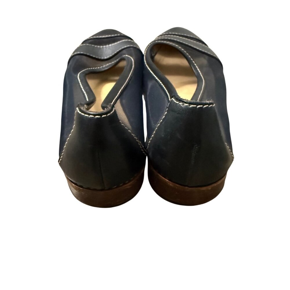 Gucci Mesh Navy Blue Leather Slip On Ballet Flats Womens Size 38/39 - Picture 7 of 10